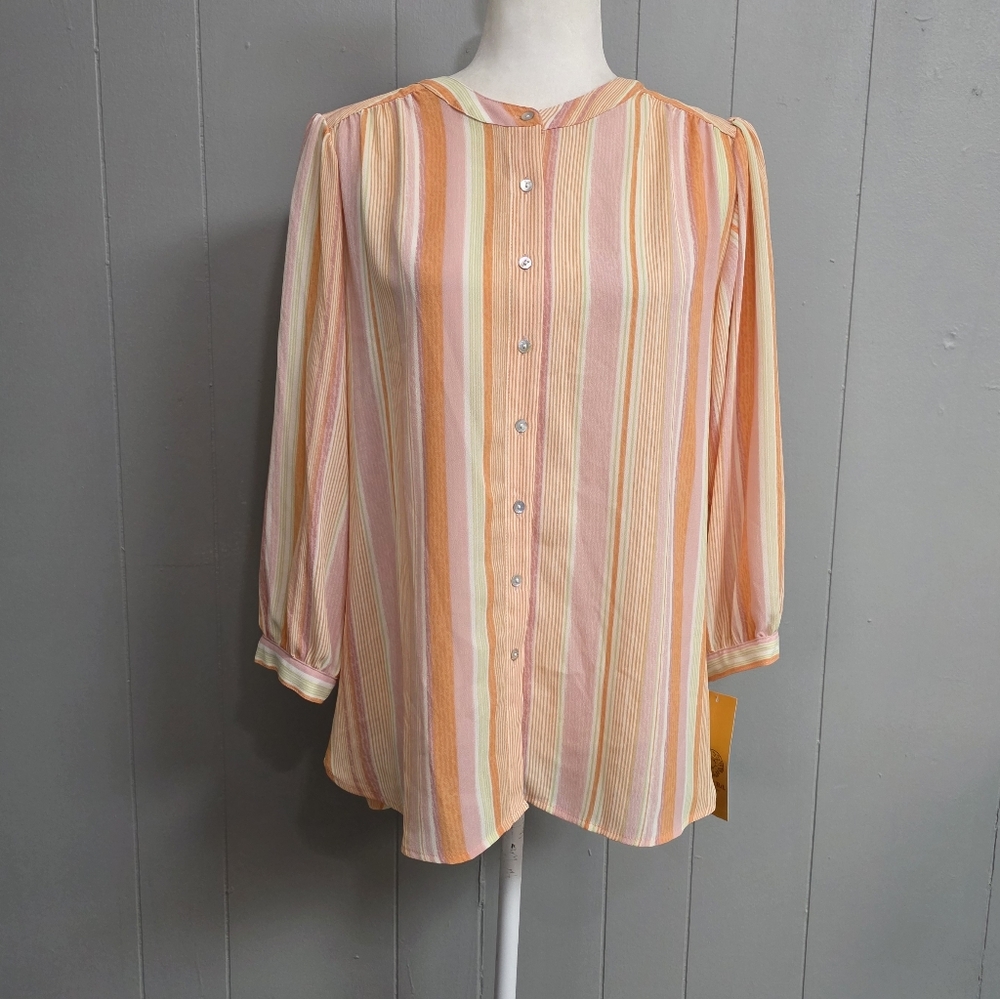 Ruby Rd. Springtime Stripe Button Up Sleeve Top Size S